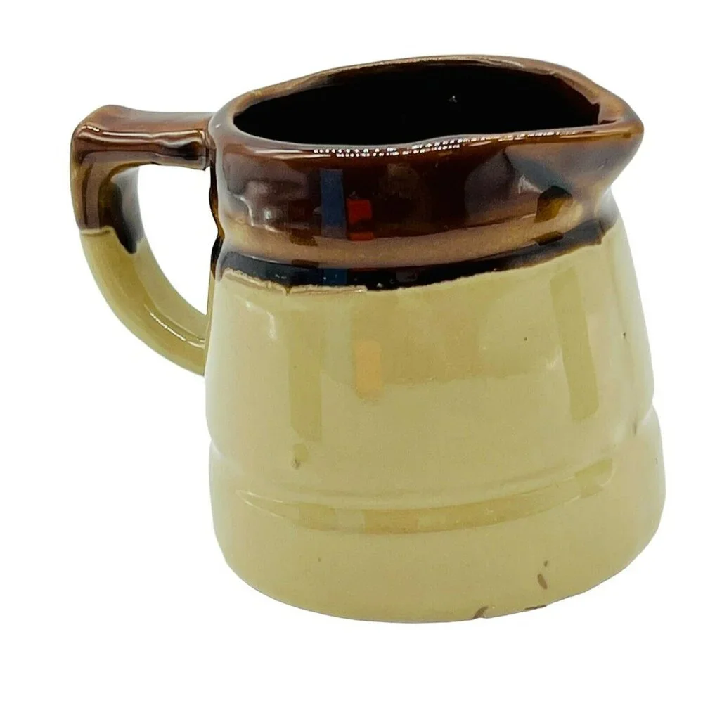 Vintage Stoneware Crock Pitcher Measuring‎ Cup Set of 3 Brown Drip Redware